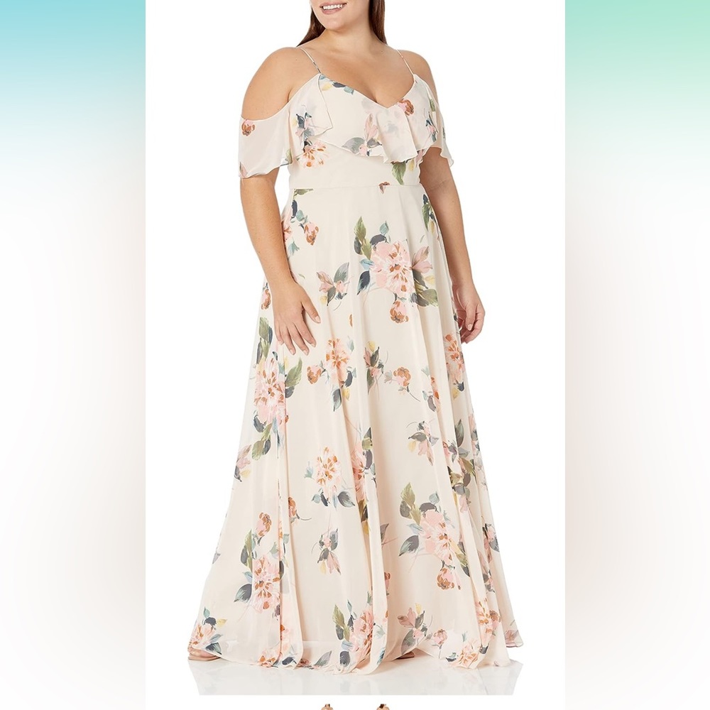 Jenny Yoo Women's Mila Ruffle Off The Shoulder Floral Chiffon Gown